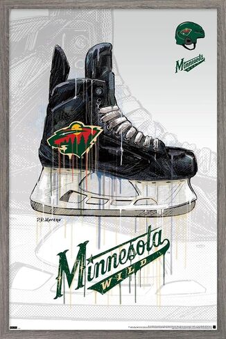 ملصق حائط من Trends International NHL Minnesota Wild - Drip Skate 21، مقاس 14.725 بوصة × 22.375 بوصة، إصدار بإطار أسود in Kuwait