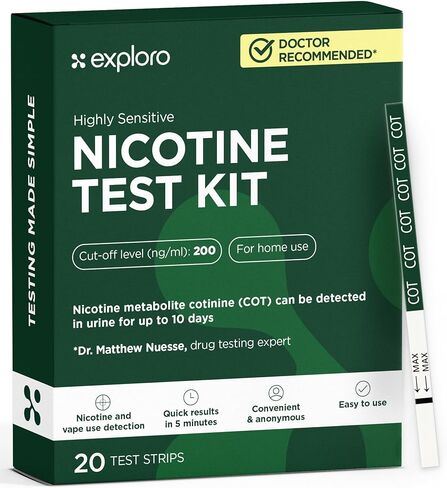 Highly Sensitive Nicotine Tests for Home - Nicotene Test - Cotinine Urine Test for up to 10 Days - Nicotine Testing Kit for Vaping - 15 Strips of Vape/Tobacco/Continine/Nicotine Test Kit in Kuwait