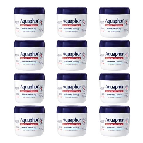 Aquaphor Healing Ointment, Advanced Therapy Skin Protectant, Dry Skin Body Moisturizer, Multi-Purpose Healing Ointment, For Dry, Cracked Skin & Minor Cuts & Burns, 14 Oz Jar (Pack of 12) in Kuwait