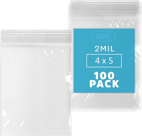 GPI - 100 Count - 4" x 5" 2 Mil Clear Reclosable Zip Plastic Poly Bags with Resealable Lock Seal Zipper, for Jewelry, Coins, Pills, Candy, Beads, Seeds & More. in Kuwait