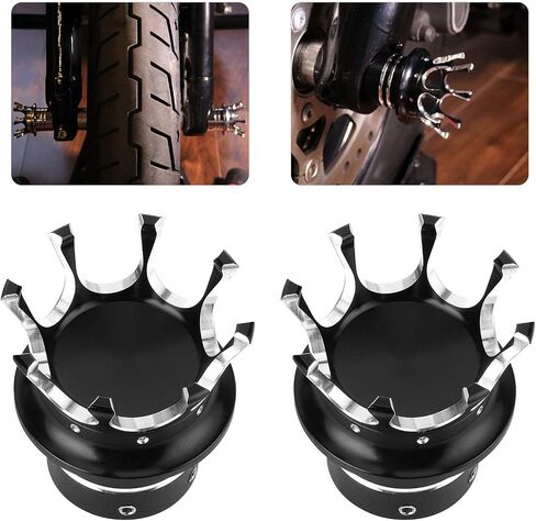Aramox Front Axle Nut Covers Caps Kit, 5 Colors Front Axle Nut Cap Covers Distinctive Crown Styling CNC Aluminum Alloy for Motorbike Modification(Black Chrome) in Kuwait