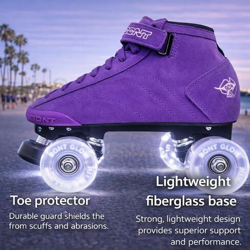 Bont Skates - زلاجات دوارة احترافية من جلد الغزال الأرجواني مع عجلات LED مضيئة - داخلية وخارجية - زلاجات دوارة للنساء - الفتيات - زلاجات للسيدات in Kuwait