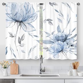 Blue Floral Flower Sweet Love Home Kitchen Curtains, Farmhouse Country Vintage Wood Plank Door Small Short Cafe Window Curtain Over Sink Dining Room Decor Rod Pocket Drapes 2 Panels 45"x28" in Kuwait