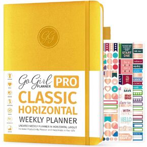 GoGirl Planner PRO - Undated Horizontal Layout Weekly Planner and Organizer + Budgeting and Expense Tracking Pages, Goals Journal & Agenda, 7" x 10" Hardcover, Lasts 1 Year - Peach Pink in Kuwait