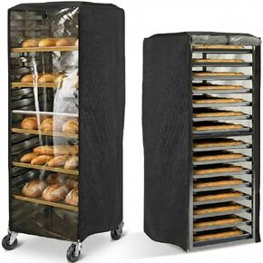 Pan Bun Rack Cover,High Density Waterproof and Dustproof Bread Rack Cover,23" W x 28" D x 64" H,Bakery Single Rack Covers,Front Clear PVC,Black. in Kuwait