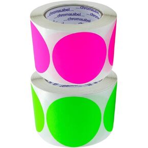 ChromaLabel 3 Inch Round Sticker Labels, High Visibility Permanent Sticky Dots Color Coding Labels, Easy to Write On Color Coded Stickers - 500 Colored Labels per Roll - Matte Finish Fluorescent Green in Kuwait
