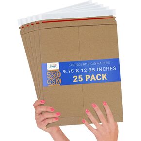 ABC PACK & SUPPLY Rigid Mailers 9.75 x 12.25 Inch, Brown Cardboard Envelopes, Self Seal Tear Strip, 550 GSM Paperboard, Stay Flat Design, Pack of 25 in Kuwait