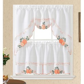 GOHD Sweet Harvest. 3pcs Kitchen Cafe Curtain Set. Nice Embroidery Fruit Design with Cutworks. (Swag and 24 inches Tiers Set, Purple Grape) in Kuwait