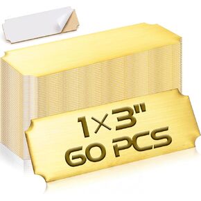 60 Pcs Name Plates Laser Engraved Brushed Solid Brass Plate Personalized Plaque Blank Custom Name Tag Frame Name Label with Adhesive Backing for DIY, 1 x 3 Inches in Kuwait