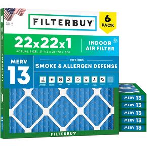 Filterbuy 20x22x1 Air Filter MERV 13 Optimal Defense (6-Pack), Pleated HVAC AC Furnace Air Filters Replacement (Actual Size: 19.50 x 21.50 x 0.75 Inches) in Kuwait