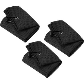 PATIKIL 12"x12" Tri-Fold Golf Towels, 3 Pack Waffle Pattern Towels Soft Fiber Strong Water Absorption with D Clip for Golf Lovers, Brown in Kuwait