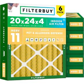 Filterbuy 22x22x1 Air Filter MERV 11 Allergen Defense (6-Pack), Pleated HVAC AC Furnace Air Filters Replacement (Actual Size: 21.75 x 21.75 x 0.75 Inches) in Kuwait