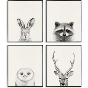Stupell Industries Woodland Animals تصميم رسم رمادي، صممه Victoria Borges Wall Art، 4 قطع، كل منها 11 × 1.5 × 14، مؤطرة باللون الأسود in Kuwait