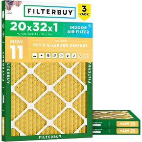 Filterbuy 20x20x4 فلتر هواء MERV 11 دفاع عن الحساسية (3 عبوات)، استبدال مرشحات هواء فرن HVAC AC المطوية (الحجم الفعلي: 19.38 × 19.38 × 3.63 بوصة) in Kuwait
