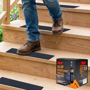 S&X Outdoor Stair Treads Non-Slip Safety Tape, 6" x 24", 5-Pack, Pre-Cut Anti Slip Tape with Reflective Stripe, Heavy Duty Traction Grip Tape for Wooden Steps, Concrete Stairs, Decks in Kuwait