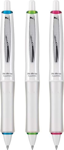 PILOT Dr. Grip PureWhite Refillable & Retractable Ballpoint Pen, Medium Point, with Assorted Color Accents, Black Ink, 3-Pack (14631) in Kuwait