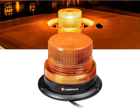 LAMPHUS Aura 5" 12V - 24V 12W Amber LED Flashing Rotating Beacon Light Magnet or Permanent Mount Low Dome Round Rooftop Magnetic Warning Safety Strobe Emergency Lights for Tow Truck Vehicle in Kuwait