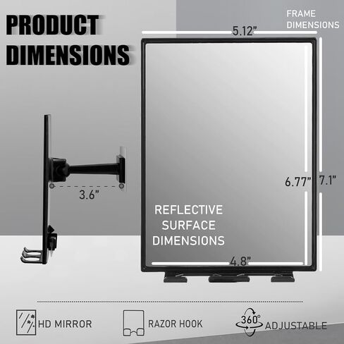 Shower Mirror for Shaving - with Squeegee, Razor Holder & Swivel, 360°Rotation Adjustable Shaving Mirror, Accessories, Bathroom Holds Razors in Kuwait