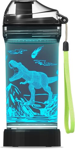 Ammonite Dinosaur Water Bottle for Kids with 3D Glowing LED Light - 14 OZ Tritan BPA Free - Creative Ideal Travel Cup Dinosaur Jurassic Gift for School Kid Boy Child Holiday Camping Picnic in Kuwait