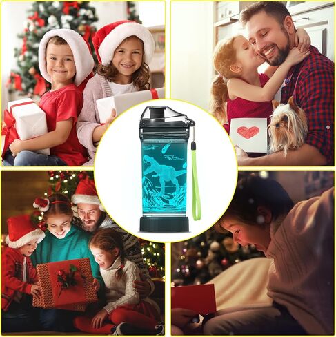 Ammonite Dinosaur Water Bottle for Kids with 3D Glowing LED Light - 14 OZ Tritan BPA Free - Creative Ideal Travel Cup Dinosaur Jurassic Gift for School Kid Boy Child Holiday Camping Picnic in Kuwait