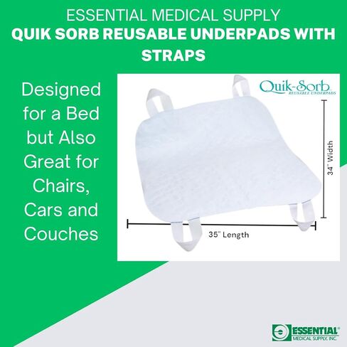 Essential Medical Supply Quik-Sorb Brushed Polyester Underpad with Positioning Straps, 34 inch X 35 inch, 3 Count in Kuwait