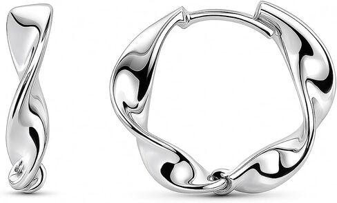 BERRICLE Sterling Silver Woven Medium Fashion Hoop Earrings for Women, Rhodium Plated 0.63" in Kuwait