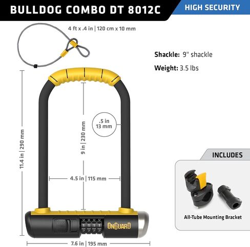 مجموعة كابلات ONGUARD Bulldog Combination U-Lock، أسود/أصفر in Kuwait