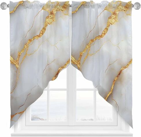 Swag Curtain,Black Marble Crack Gold Foil Edge Kitchen Valances Rod Pocket Curtains Tier Pair Swag Topper,Golden Line Abstract Art 2 Panels Window Treatment for Bathroom Living Room Bedroom in Kuwait