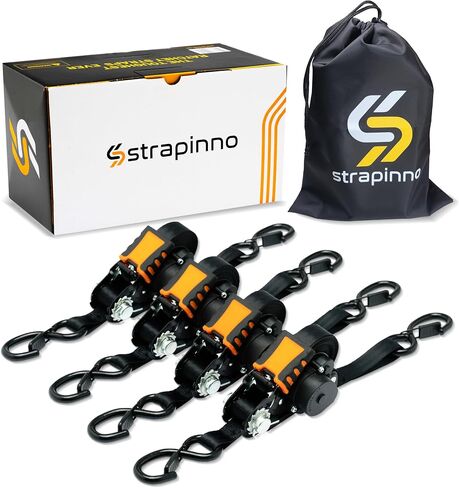 أشرطة سقاطة قابلة للسحب من Strapinno - أربطة ربط شديدة التحمل مقاس 1 × 12 قدمًا، وقوة كسر لكل منها 1800 رطل، وخطافات S مع مشبك أمان، وسحب تلقائي، للحركة، والدراجات النارية، والقوارب، وقوارب الكاياك، والبضائع (قطعتان) in Kuwait