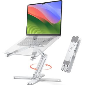 حامل كمبيوتر محمول يدور 360 درجة من OMOTON للمكتب، حامل كمبيوتر مريح قابل للطي وزوايا ارتفاع قابلة للتعديل للعمل التعاوني، سهل التخزين يناسب أجهزة Macbook، جميع أجهزة الكمبيوتر المحمولة حتى 16 بوصة، فضي in Kuwait