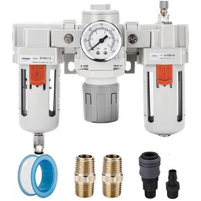 NANPU 1/4" NPT Air Filter, Regulator & Lubricator (FRL) Combo - Water/Oil Trap Separator - Pressure Gauge(0-150 psi), 5 Micron Brass Element, Semi-Auto Drain, Poly Bowl, Metal Bracket in Kuwait