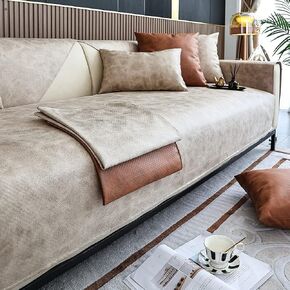 vctops Vintage Leather Look Sofa Cover Water Resistant Non-Slip Sectional Couch Cover Sofa Slipcover for Dogs, Children, Pets Furniture Protector (Coffee,43"x70") in Kuwait