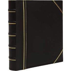 Executive Binder, English Leather, Hand Stitching and Ribbed Spine, Heavy Duty 1" Inch 3 D-Ring with Buster, Black and Gold (1" inch) in Kuwait
