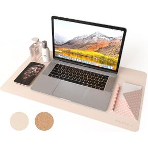 RENMTURE Dual-Sided Mouse Pad, Natural Cork & PU Leather Large Desk Pad for Office and Home Work, Desk Protector Non-Slip, Waterproof, Easy Clean (Dark Green, 36"x17") in Kuwait