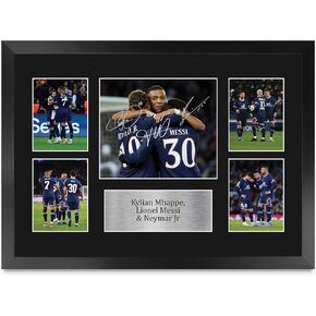 HWC Trading Kylian Mbappe, Lionel Messi & Neymar Jr PSG 16 x 12 inch (A3) Printed Gifts Memorabilia Signed Autograph Photograph Display for Football Fans and Supporters - 16" x 12" Framed in Kuwait