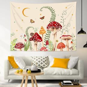 LB Mushroom Tapestry Colorful Butterfly Tapestry Wall Hanging Moon and Star Black Wall Tapestry for Bedroom Aesthetic Green Plant Botanical Tapestry for Living Room College Dorm Decor, 60Wx40H inch in Kuwait