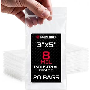 Extra Small 3" x 5" Reclosable Poly Zip Seal Lock Bag 8 Mil Thickness, 20 Clear Resealable Bags with Extra Durability, Waterproof Heavy Duty Bags in Kuwait