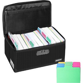JUNDUN Index Card Holder with 48 Pieces 4x6 Inch Index Cards Dividers,Collapsible Fireproof Index Card Box with Lock fits 1200 4x6-Inch Flash Cards - Business, or Note Card Storage Boxes - Black in Kuwait