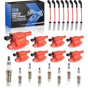 ENA Set of 8 Red Ignition Coil and 7mm Red Wire Set with 8 Platinum Spark Plug Compatible with Chevrolet GMC Avalanche Corvette Impala Silverado Express Sierra Yukon Grand Prix Replacement for UF413 in Kuwait