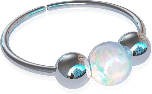 925 Sterling Silver Helix Ring Hoop With Green Opal - 20G Cartilage Hoop Earring - Handmade Piercing Hoop in Kuwait