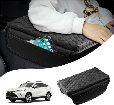 غطاء وحدة التحكم المركزية لسيارة Toyota Venza 2021 2022 2023 2024 ملحقات غطاء مسند الذراع مضاد للخدش وسادة وحدة التحكم الوسطى واقي مسند الذراع الجلدي مع جيوب in Kuwait
