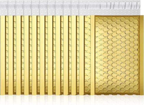Fuxury Bubble Mailers 6x10" 300 Pack, Strong Adhesion and Thick Metallic Bubble Envelopes,Waterproof Padded Envelopes,Durable Padded Mailers Packing Bag for Jewelry, Makeup Supplies，Bulk #0 Gold in Kuwait