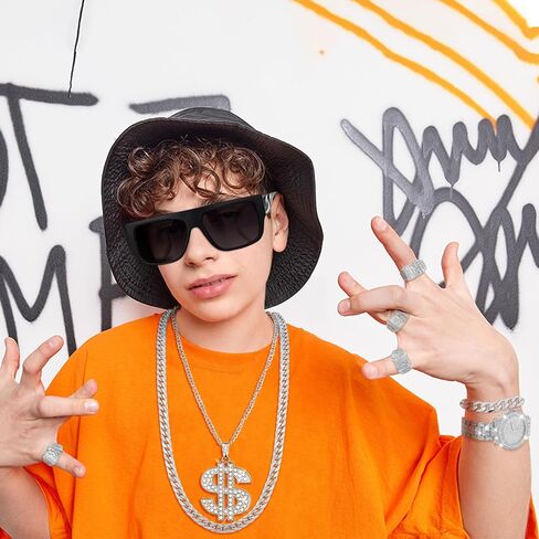 9 Pcs Hip Hop Jewelry Set Dollar Sign Pendant Necklace Bracelet Diamond Watch Punk Sunglasses Lucky Rings for Men in Kuwait