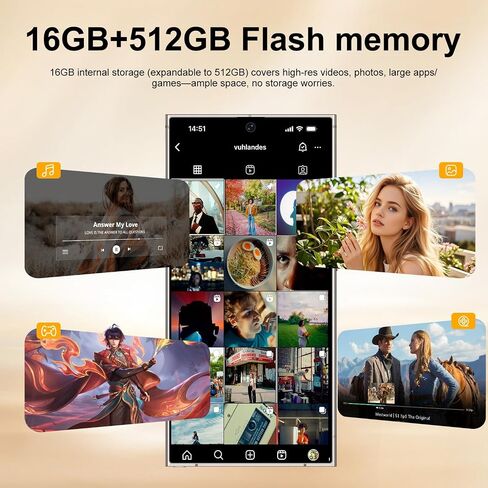 MMY I24 Ultra 5G Unlocked Smartphone,16GB+512GB Fully Cell Phone for Android 13, 6.8" Unlocked Cell Phone, 6800mAh, 48MP+108MP Dual Camera/Dual SIM/Fingerprint Lock/Face (White) in Kuwait