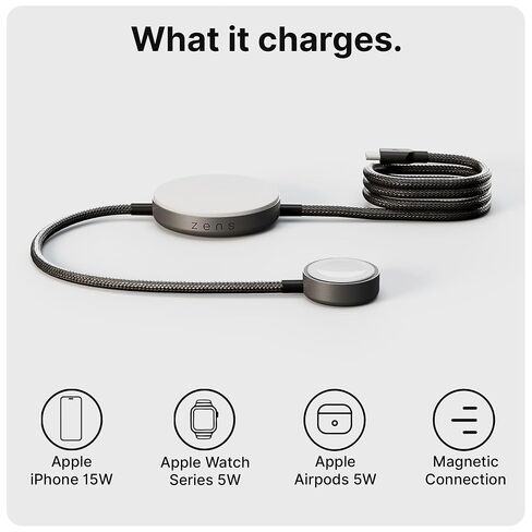 محطة شحن معيارية 4 في 1 من ZENS MagSafe لأجهزة iPhone وAirPods وApple Watch وiPad، تدعم وضع الاستعداد iOS 17، ومحول طاقة 65 وات متضمن in Kuwait