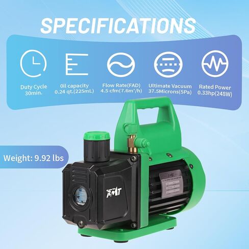 مضخة تفريغ PB Motor Tech 4.5CFM 1/3HP أحادية المرحلة، مضخة تفريغ دوارة 110 فولت/60 هرتز لأنظمة التدفئة والتهوية وتكييف الهواء، وصيانة تكييف الهواء للسيارات والمنزلية، بدون زيت in Kuwait