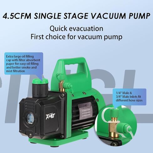 مضخة تفريغ PB Motor Tech 4.5CFM 1/3HP أحادية المرحلة، مضخة تفريغ دوارة 110 فولت/60 هرتز لأنظمة التدفئة والتهوية وتكييف الهواء، وصيانة تكييف الهواء للسيارات والمنزلية، بدون زيت in Kuwait