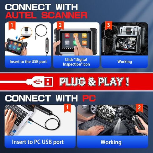 كاميرا فحص رقمية Autel MaxiVideo MV108، نطاق فيديو لـ MS906BT/MK906BT/MS906TS/MK908/MS908S Pro/Elite/MS909/ MS919/Ultra/MS908CV مع منفذ USB، 640x480P، رأس تصوير 8.5 مم in Kuwait