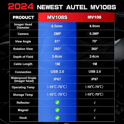 كاميرا فحص رقمية Autel MaxiVideo MV108، نطاق فيديو لـ MS906BT/MK906BT/MS906TS/MK908/MS908S Pro/Elite/MS909/ MS919/Ultra/MS908CV مع منفذ USB، 640x480P، رأس تصوير 8.5 مم in Kuwait