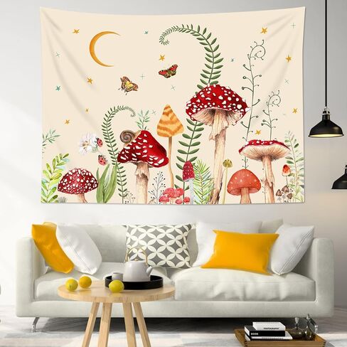 LB Mushroom Tapestry Colorful Butterfly Tapestry Wall Hanging Moon and Star Black Wall Tapestry for Bedroom Aesthetic Green Plant Botanical Tapestry for Living Room College Dorm Decor, 60Wx40H inch in Kuwait